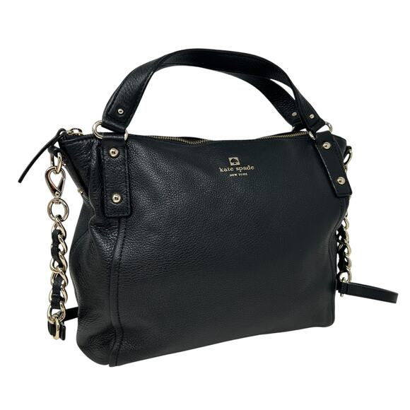 Kate Spade Black Leather Satchel Pine Street Kori Gold Chain Strap & Top Handle - Picture 9 of 16